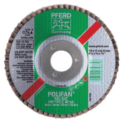 Pferd Type 27 POLIFAN SG Flap Discs, 5", 80 Grit, 7/8 Arbor, 12,200 rpm, Aluminum Oxid, 62367