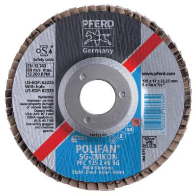 Pferd Type 27 POLIFAN® SG Flap Discs, 5 in, 40 Grit, 7/8 Arbor, 12,200 rpm, Zirconia, 62182