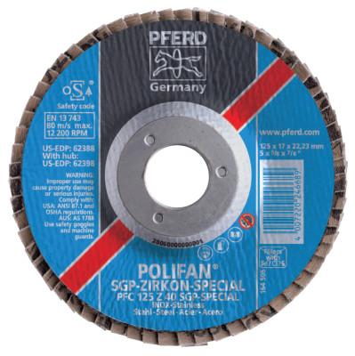 Pferd Type 29 POLIFAN SGP Flap Discs, 4 1/2",40 Grit,7/8 Arbor, 13,300 rpm, Ceramic Ox, 62651