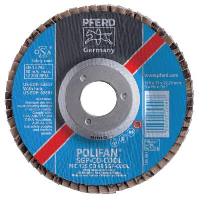 Pferd Type 29 POLIFAN SGP Flap Discs, 5", 40 Grit, 7/8 Arbor, 12,200 rpm, Ceramic Ox, 62657