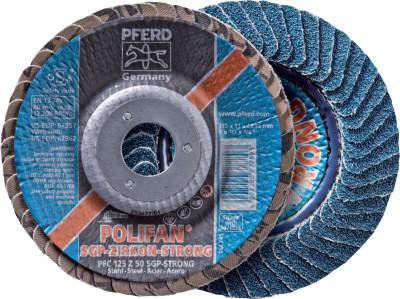 Pferd POLIFAN Flap Discs, 7 in, 40 Grit, 5/8 Arbor, 8,600 rpm, Flat, 62043