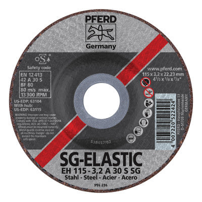 Pferd Type 27 Premium Performance SG Depressed Center Cut-Off Wheel, 4-1/2 in Diameter, 1/8 in Thick, 46 Grit, Alum Oxide, 63104