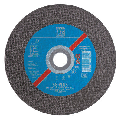 Pferd Type 1 SGP-INOX Flt Cut-Off Whl, 4 1/2 in Dia, .04 in Thick, 60 Grit, Alum Oxide, 69845