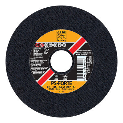 Pferd A-PSF Thin Cut-Off Wheel, Type 1, 4 1/2 in Dia, .04 Thick, 60 Grit Alum. Oxide, 69945