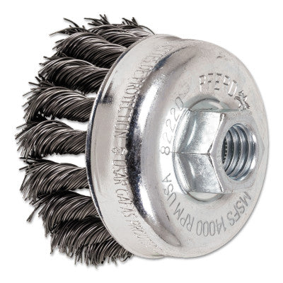 Pferd Mini Knot Cup Brush, 3 1/2 in Dia., 5/8-11 Arbor, .014 in Carbon Steel Wire, 82231