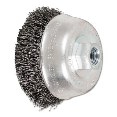 Pferd Mini Crimped Cup Brush, 3 in Dia., 5/8-11 Arbor, .014 in Steel Wire, 82249