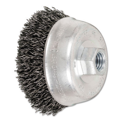 Pferd Mini Crimped Cup Brush, 3 1/2 in Dia., 5/8-11 Arbor, .02 in Steel Wire, 82255