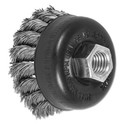 Pferd Mini Knot Cup Brush, 2 3/4 in Dia., 5/8-11 Arbor, .014 in Stainless Steel Wire, 82329