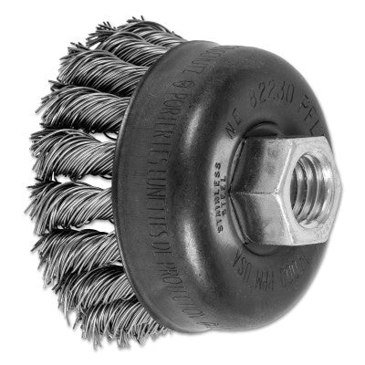 Pferd Mini Knot Cup Brush, 2-3/4 in dia, 5/8 in to 11 Arbor, 0.020 in Stainless Steel Wire, 82330