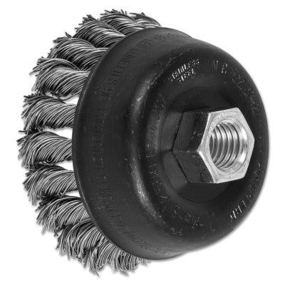 Pferd Mini Knot Cup Brush, 3 1/2 in Dia., 5/8-11 Arbor, 7/8 x .02 in Stainless Steel, 82342