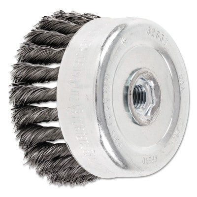 Advance Brush Std. Twist Single Row Cup Brush, 4 in Dia., 5/8 Arbor, 1 1/2 x .014 Carbon Steel, 82539