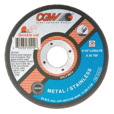 CGW Abrasives Extra Thin Cut-Off Wheel, Type 1, 7 in Dia, .045 in Thick, 36 Grit Alum. Oxide, 35518
