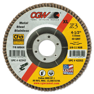 CGW Abrasives Premium Z3 XL T29 Flap Disc, 4", 80 Grit, 5/8 Arbor, 15,300 rpm, 42165