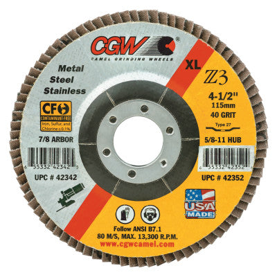 CGW Abrasives C3 Ceramic Flap Discs, 4 1/2 in, 40 Grit, 42402