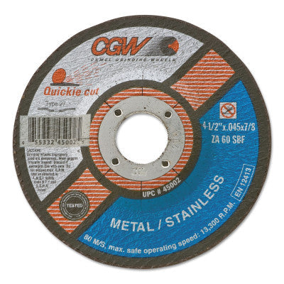CGW Abrasives Cut-Off Wheel, Type 27, 5 in Dia, .045 in Thick, 60 Grit Zirconia/Alum., 45005