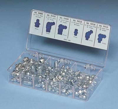 Lincoln Industrial Deluxe Grease Fitting Assortments, 100 Assorted/Six Sizes, 5469