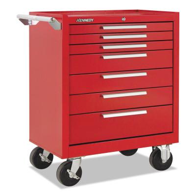 Kennedy Industrial Series Roller Cabinet, 27 x 18 x 35, 7 Drawers, Smooth Red, w/Slide, 277XR