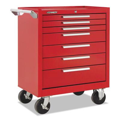 Kennedy Industrial Series Roller Cabinet, 29 x 20 x 35, 7 Drawers, Smooth Red, w/Slide, 297XR