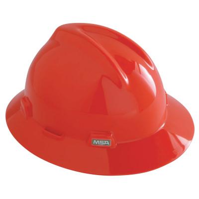 MSA V-Gard Protective Hats, Fas-Trac Ratchet, Slotted Cap, Orange, 496075