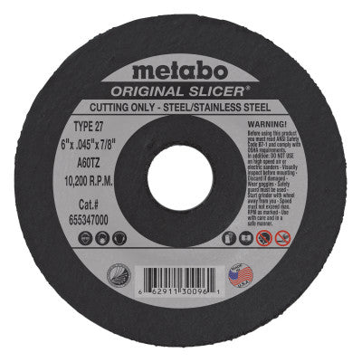 Metabo Original Slicer Cutting Wheel, 6 in Diameter, .045 in Thick, 60 Grit Aluminum Oxide, 55347