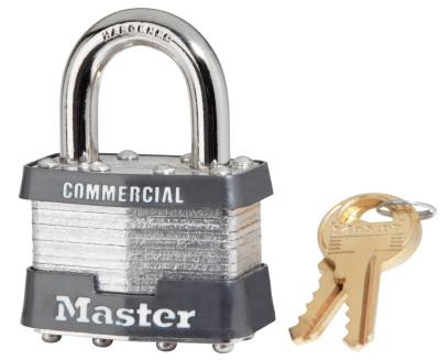 Master Lock® No. 1 Laminated Steel Pin Tumbler Padlocks, 5/16" Dia, 15/16" L X 3/4" W, Carded, 1DCOM