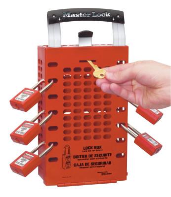 Master Lock Latch Tight Lock Box, 3 1/2 in L x 12 3/4 in H x 6 3/8 in W, Steel, Red, 503RED