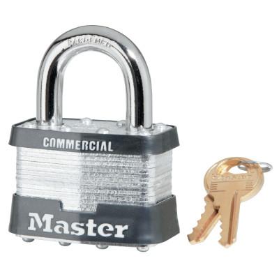 Master Lock Laminated Padlocks Keyed Alike Key Code 0303, 3/8 in Dia., 3/8 in W, Silver, 5KA-0303