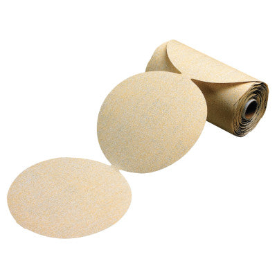 Carborundum Gold Aluminum Oxide Dri-Lube Paper Discs, Seeded Gel, 5 in Dia., P400 Grit, Roll, 05539510545