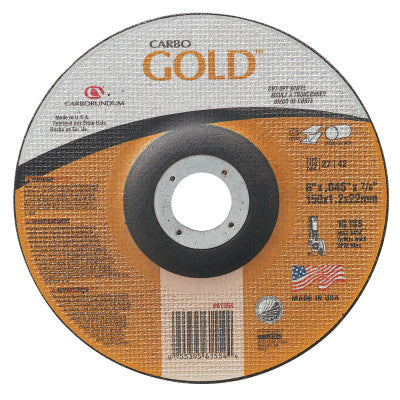Carborundum Carbo™ GoldCut™ Reinforced Aluminum Oxide Abrasive, 6 in Dia, 0.045 in Thick, 7/8 in Arbor, 30 Grit, 05539561554