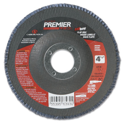 Carborundum Premier Red Zirconia Alumina Type 27 Fat Boy Flap Disc,4 1/2",60 Grit,7/8 Arbor, 05539563930