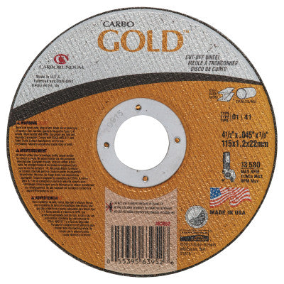 Carborundum Carbo™ GoldCut™ Reinforced Aluminum Oxide Abrasive, 4-1/2 in Dia, 0.045 in Thick, 7/8 in Arbor, 60 Grit, 05539563952
