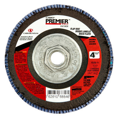 Carborundum Premier Red Zirconia Alumina Type 27 Fat Boy Flap Disc,4 1/2",60 Grit,5/8 Arbor, 66261068846