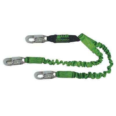 Honeywell StretchStop Lanyard w/Shock Absorber, 6ft, Anchorage Connection, 2 Leg,Green, 8798SS-Z7/6FTGN