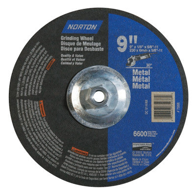 Saint-Gobain Depressed Center Metal/Masonry Wheel, 9 in Dia, 1/4 in Thick, 5/8 Arbor, Alum., 07660775938
