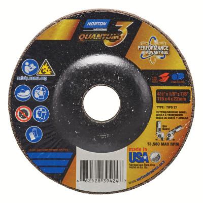 Saint-Gobain Quantum3 SG CA Type 27 Grinding Wheel, 4-1/2 in dia, 1/8 in Thick, 7/8 in Arbor, 24 Grit, Ceramic Alumina, 66252839424