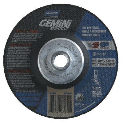 Saint-Gobain Gemini RightCut Depressed Center Wheel, Aluminum Oxide, 4-1/2 in x 3/32 in x 5/8 -11, 24 Grit, 66252842027