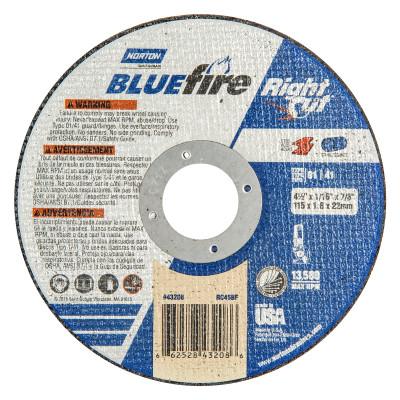 Saint-Gobain Type 01 BlueFire Right Cut Cut-Off Wheel, 4 1/2 in Dia, 1/16 Thick, Alum. Oxide, 66252843208