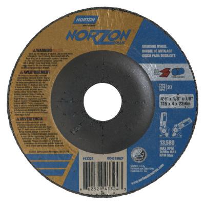 Saint-Gobain Type 27 NorZon Plus Depressed Center Wheel, 4 1/2" Dia, 1/8" Thick, 7/8" Arbor, 66252843324