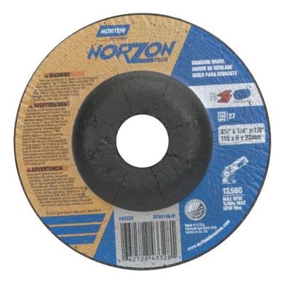 Saint-Gobain Type 27 NorZon+ Depressed Center Wheel, 4 .5" Dia, 1/4" Thick, 7/8" Arbor, 25/PK, 66252843328
