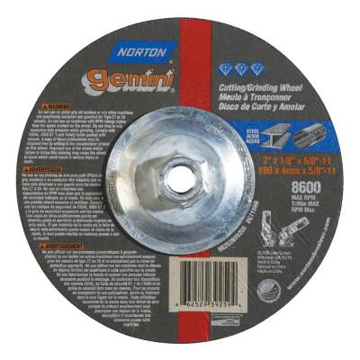 Saint-Gobain Gemini Depressed Center Wheel, 7" Dia, 1/8" Thick, 5/8" Arbor, 24 Grit, 66252939259