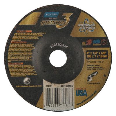 Saint-Gobain Quantum3 SG CA Type 27 Grinding Wheel, 4 in dia, 1/4 in Thick, 5/8 in-11 Arbor, 20 Grit, Ceramic Alumina, 66253371181