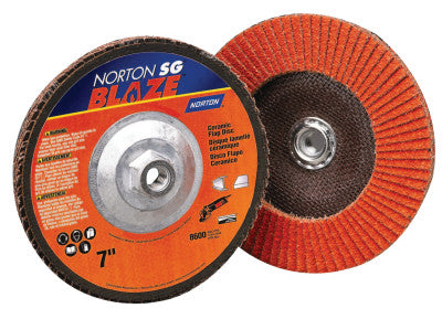 Saint-Gobain Blaze Type 29 Flap Discs, 7 in, 40 Grit, 7/8 in Arbor, 8,500 rpm, 66261183495