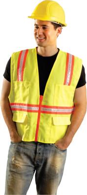 OccuNomix Non-ANSI Contractor Style Solid Vests, Large, Hi-Viz Orange; Yellow Trim, LUX-XTRANS-OL