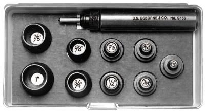 C.S. Osborne Punch Sets, Self-Centering Punch Set, English, 9 Punches 1/4 in - 1 in, Case, K-156