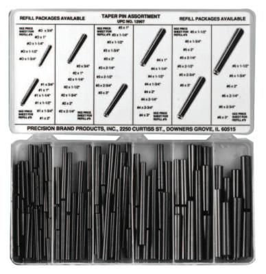 Precision Brand Taper Pin Assortments, Low Carbon Steel, 12907