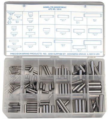 Precision Brand Dowel Pin Assortments, Alloy Steel, 176 per set, 12912