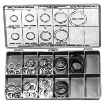 Precision Brand Retaining Ring Assortments, Spring Steel, 140 per set, 12935