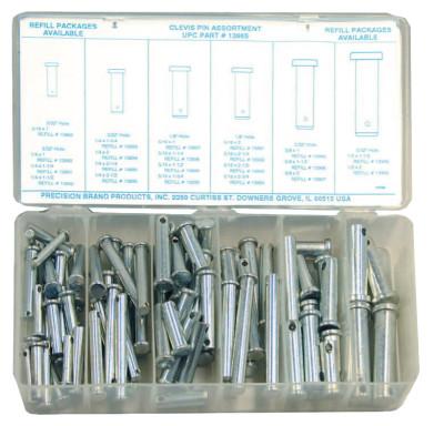 Precision Brand Clevis Pin Assortments, Low Carbon Steel, 13965