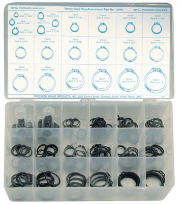 Precision Brand Metric Snap Ring Assortments, Spring Steel, 295 per set, 13980