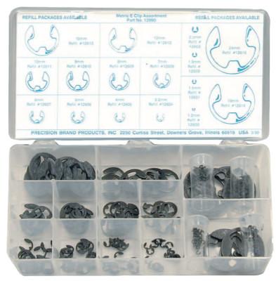 Precision Brand Metric E-Clip Assortments, Steel, 255 per set, 13990